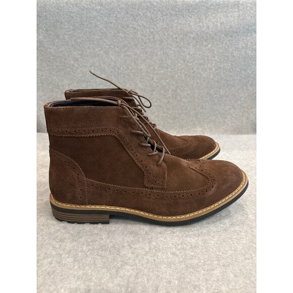 Joseph Abboud Lewis Mens Size 12 Brown Leather Suede Wingtip Lace Up Ankle Boots - Picture 8 of 10